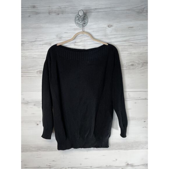 Saint + Sofia Sweater Womens Medium Black Boat Neck Organic Cotton Pullover - Picture 1 of 10